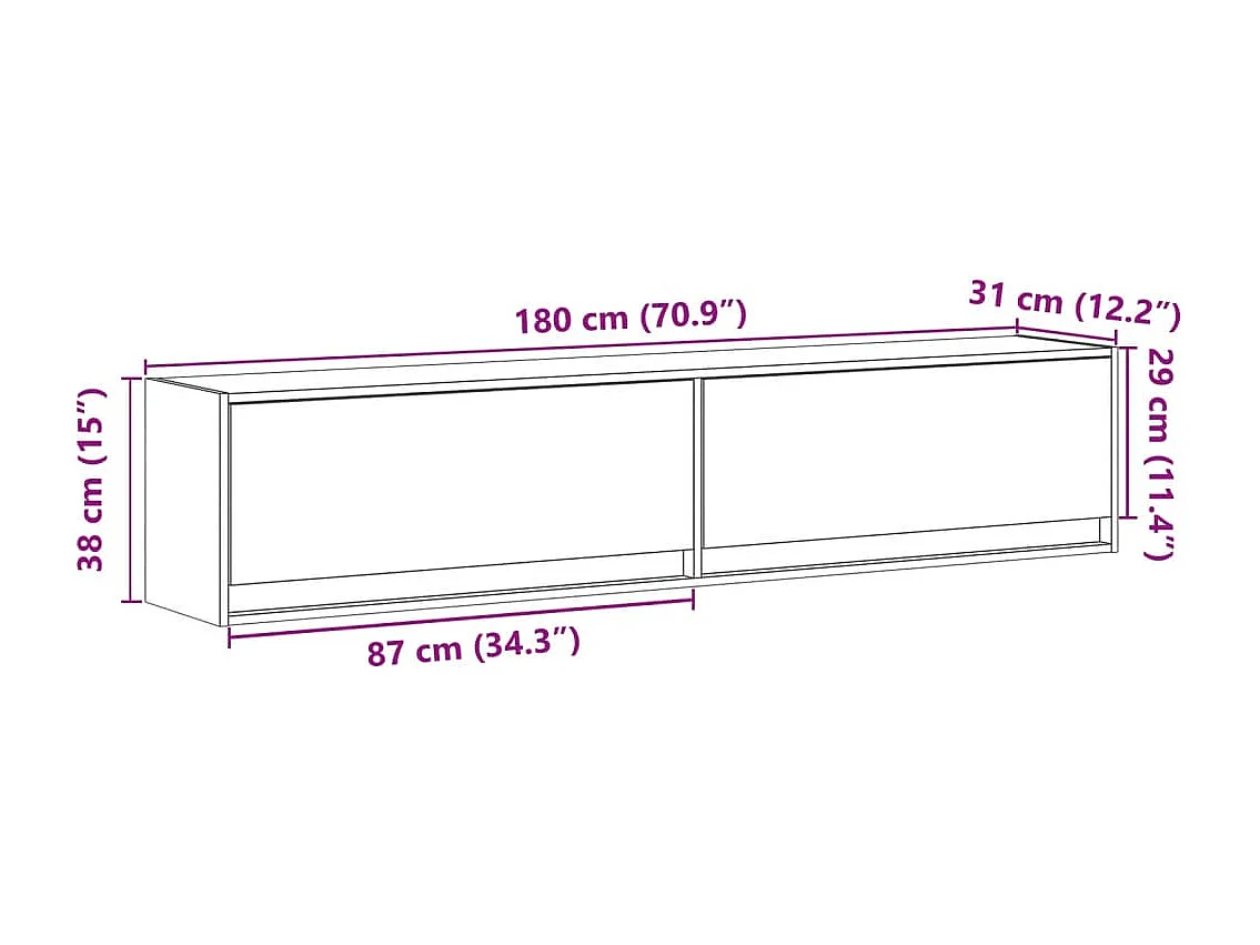 Móvel de parede p/ TV c/ luzes LED 180x31x38 cm cinza cimento