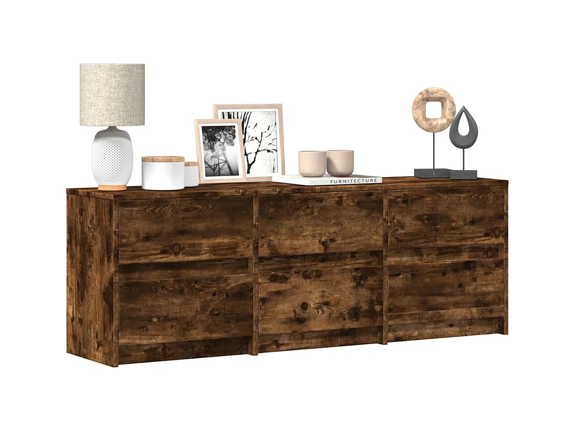 Tv-meubel met LED 140x34x50 cm bewerkt hout gerookt eikenkleur
