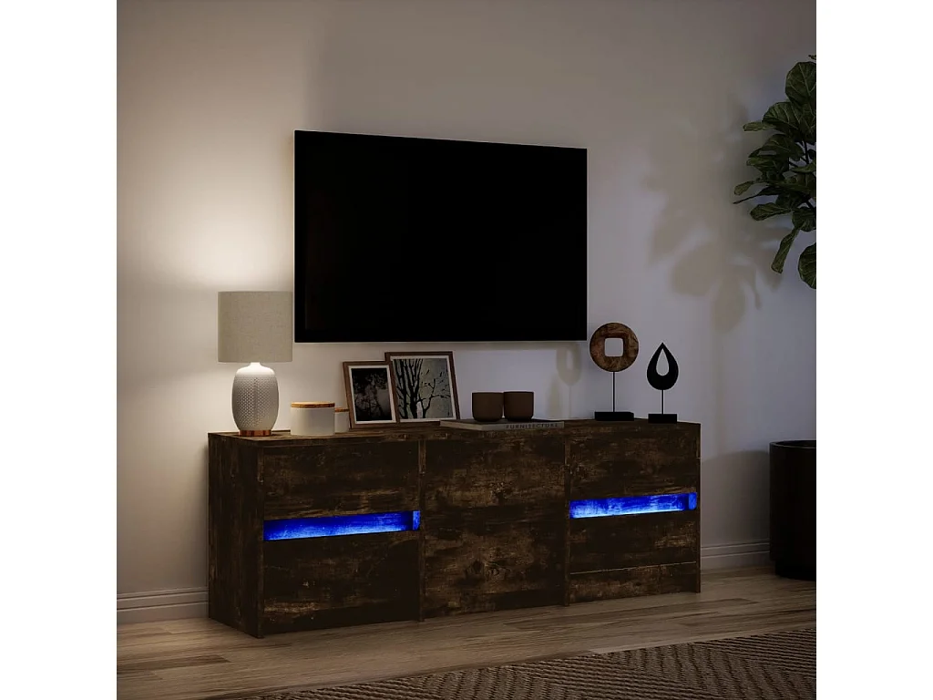 Mobile Porta TV con LED Rovere Fumo 140x34x50cm in Truciolato