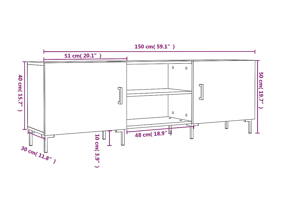 Tv-meubel 150x30x50 cm bewerkt hout zwart
