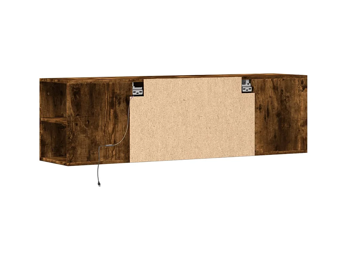 Meuble TV mural avec lumières LED chêne fumé 135x31x39,5 cm