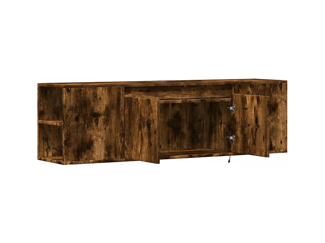 Meuble TV mural avec lumières LED chêne fumé 135x31x39,5 cm