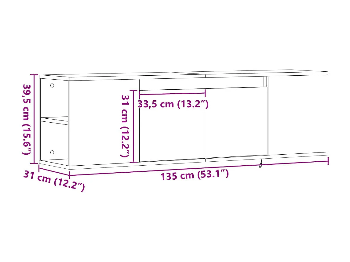 Móvel de parede p/ TV c/luzes LED 135x31x39,5cm carvalho fumado