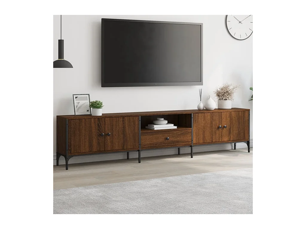 Meuble TV à tiroir chêne brun 200x25x44 cm bois d'ingénierie