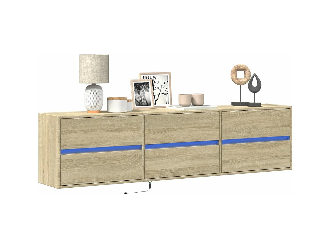 Mueble de TV de pared con LED roble Sonoma 180x31x45 cm
