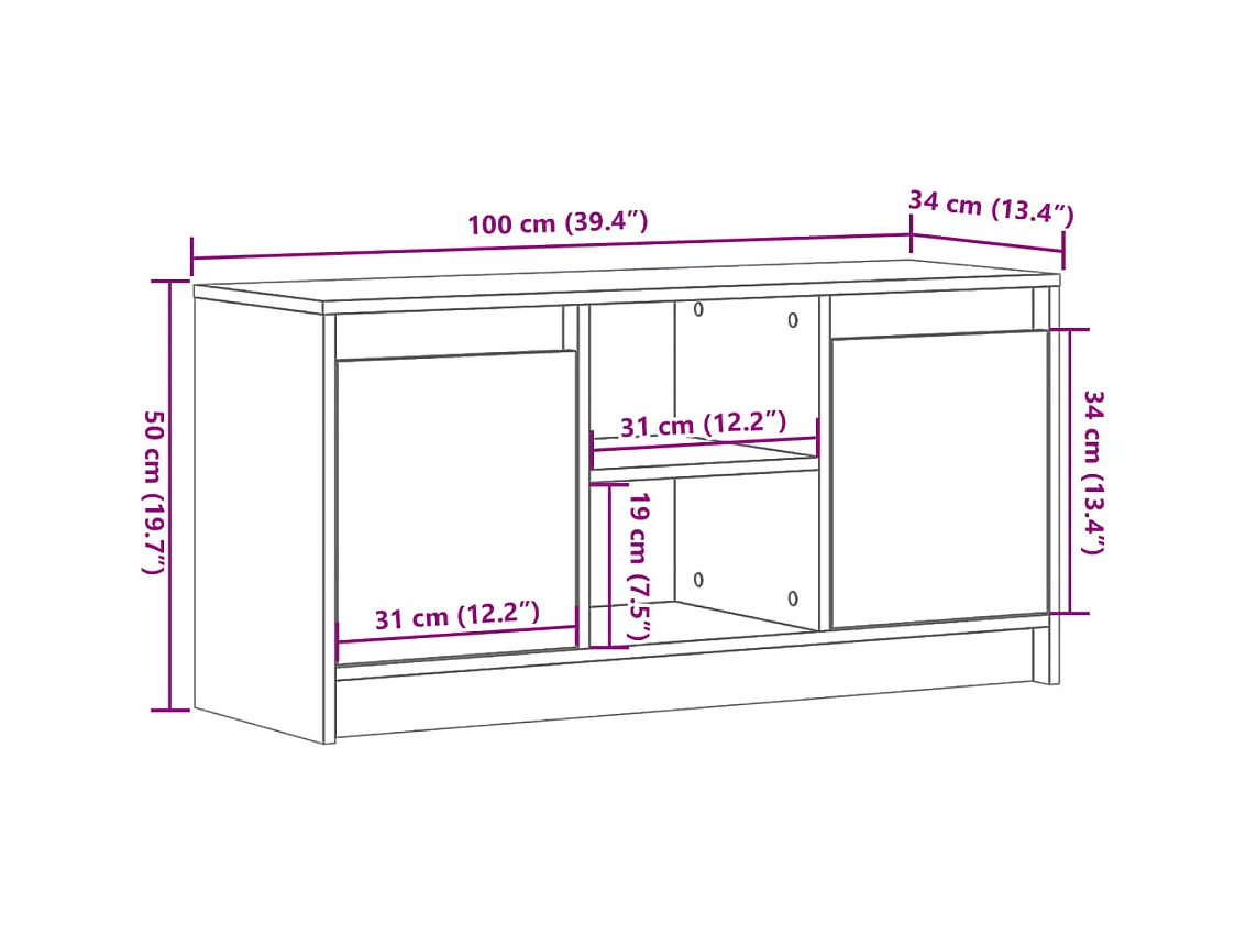 TV-Schrank mit LED-Beleuchtung Betongrau 100x34x50 cm
