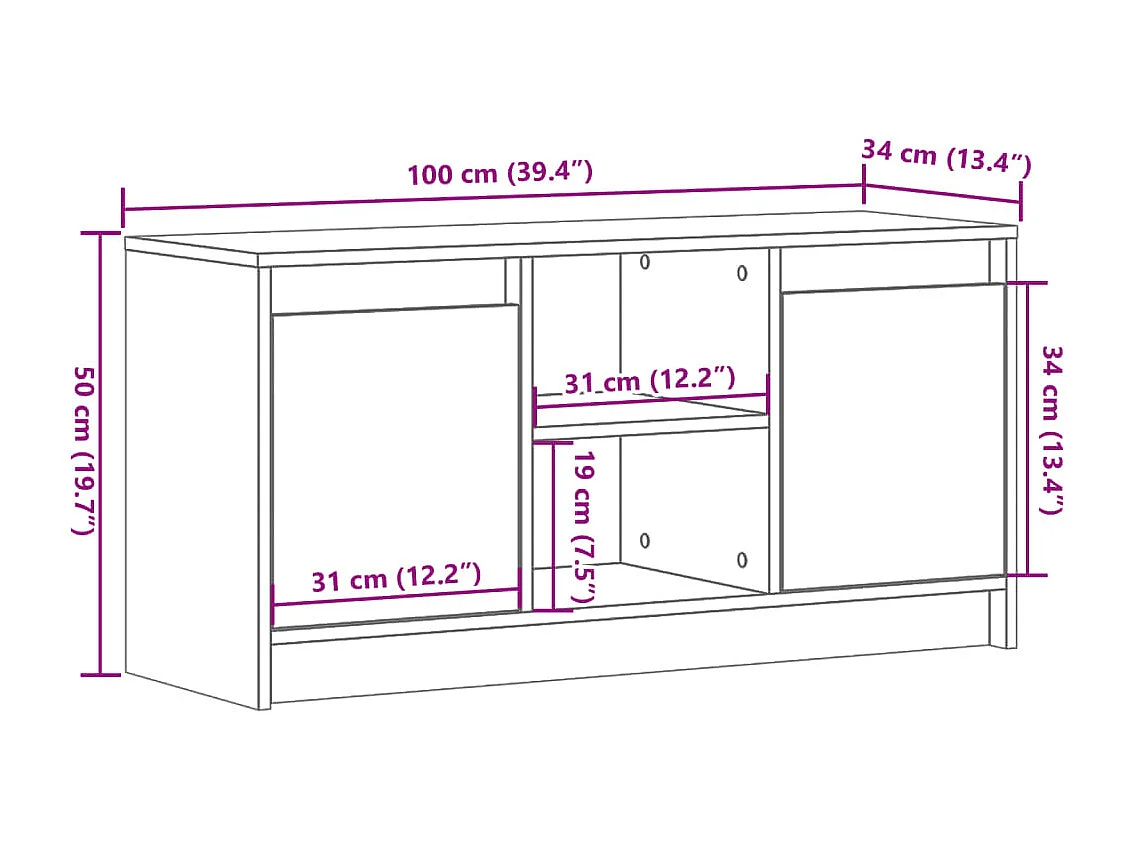 Meuble TV avec LED gris béton 100x34x50 cm bois d'ingénierie