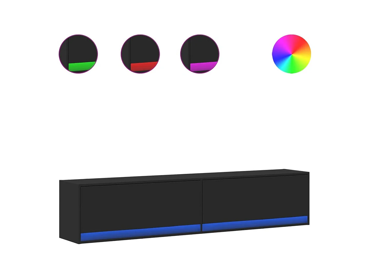 Meuble TV mural avec LED noir 180x31x38 cm