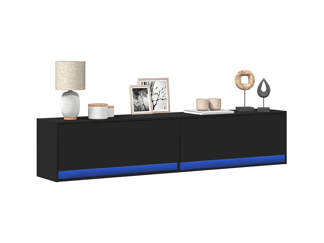 Meuble TV mural avec LED noir 180x31x38 cm