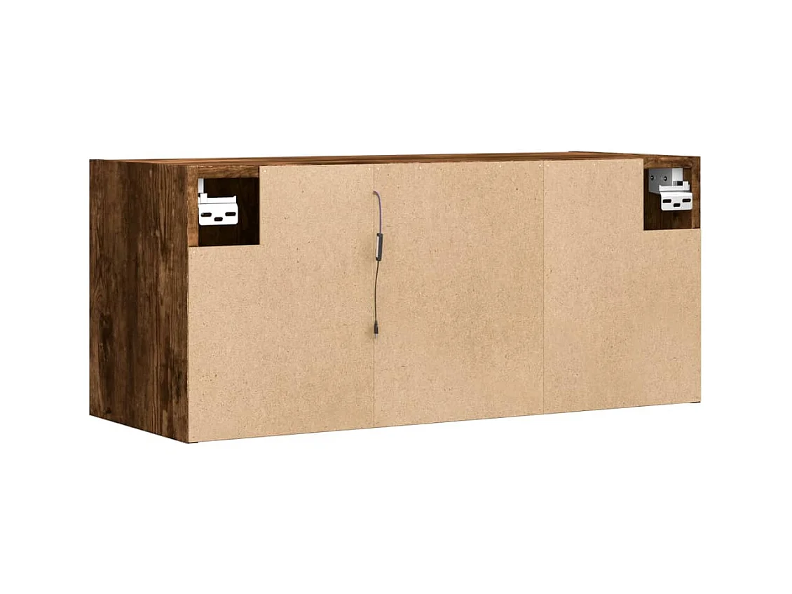 Meuble TV mural avec lumières LED chêne fumé 80x31x35 cm