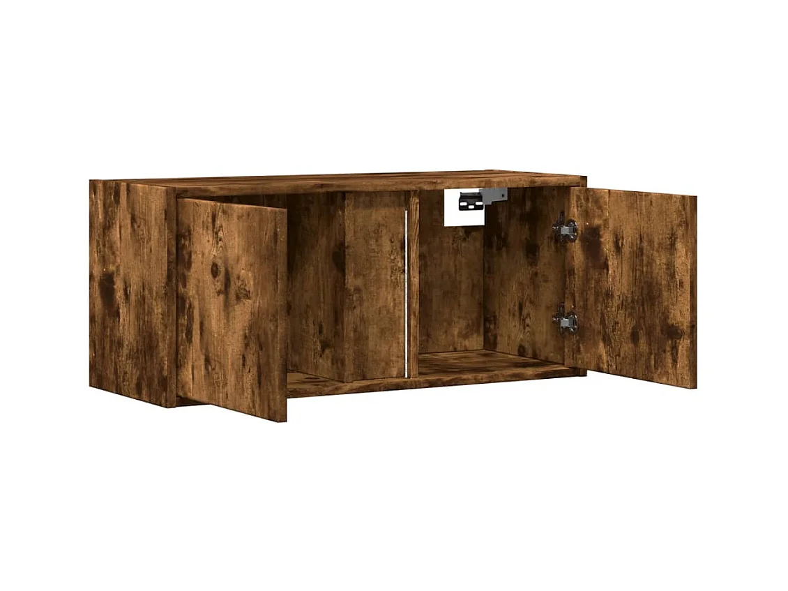 Meuble TV mural avec lumières LED chêne fumé 80x31x35 cm