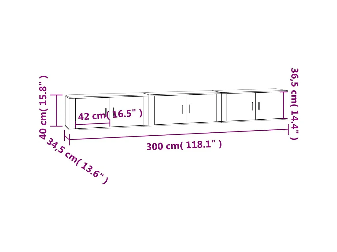 Meubles TV muraux 3 pcs sonoma gris 100x34,5x40 cm