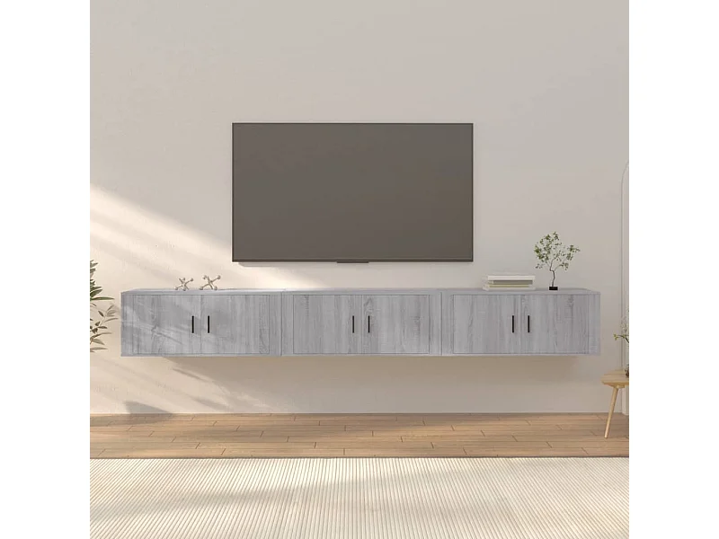 Móveis de TV de parede 3 pcs 100x34,5x40 cm cinzento sonoma