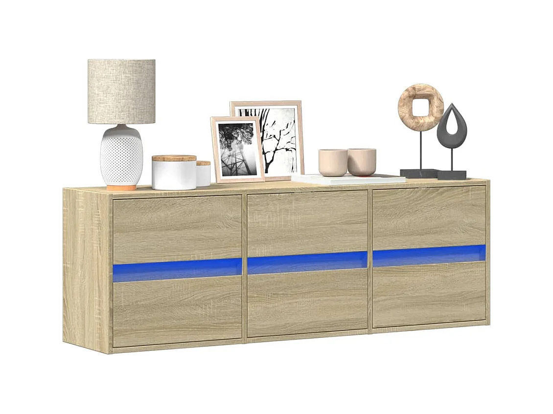 Meuble TV mural avec lumières LED chêne sonoma 130x31x45 cm