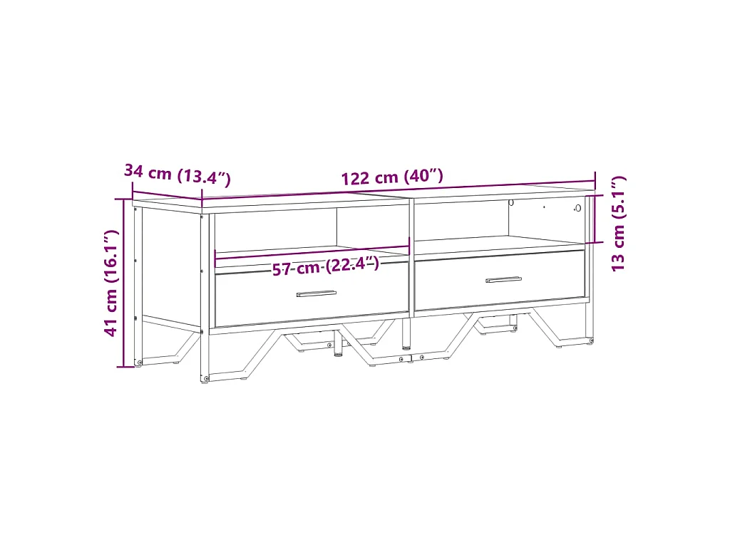 Mobile Porta TV Grigio Sonoma 122x34x41cm in Legno Multistrato