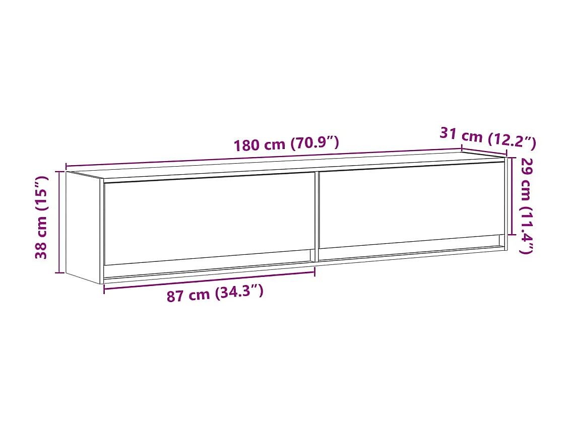 Móvel de parede p/ TV c/ luzes LED 180x31x38 cm carvalho fumado
