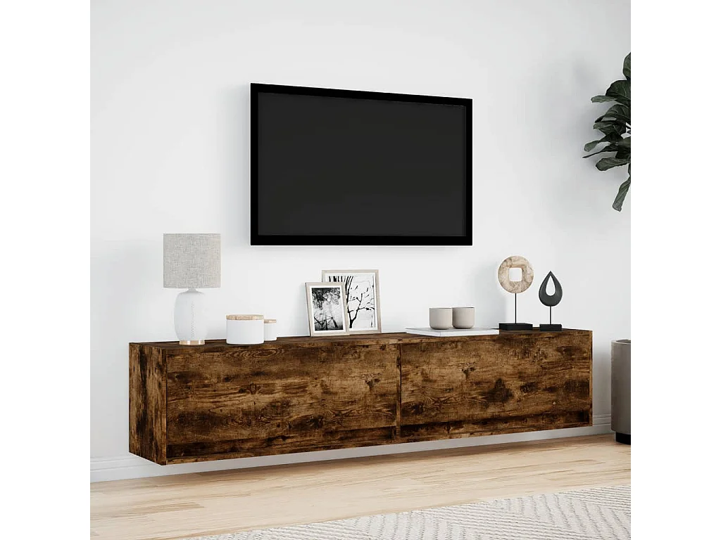 Móvel de parede p/ TV c/ luzes LED 180x31x38 cm carvalho fumado