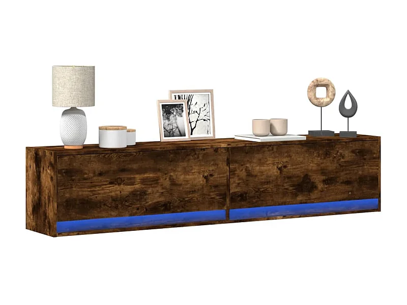 Móvel de parede p/ TV c/ luzes LED 180x31x38 cm carvalho fumado