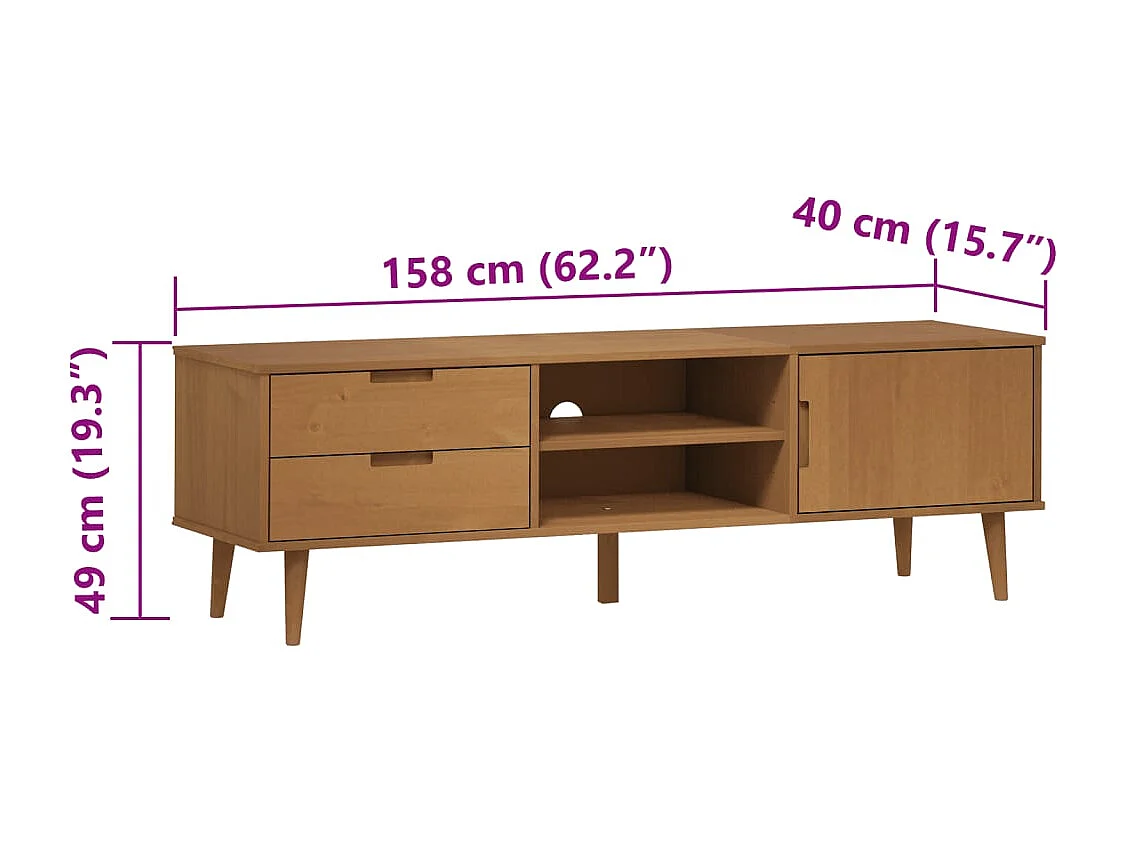 Tv-meubel MOLDE 158x40x49 cm massief grenenhout bruin