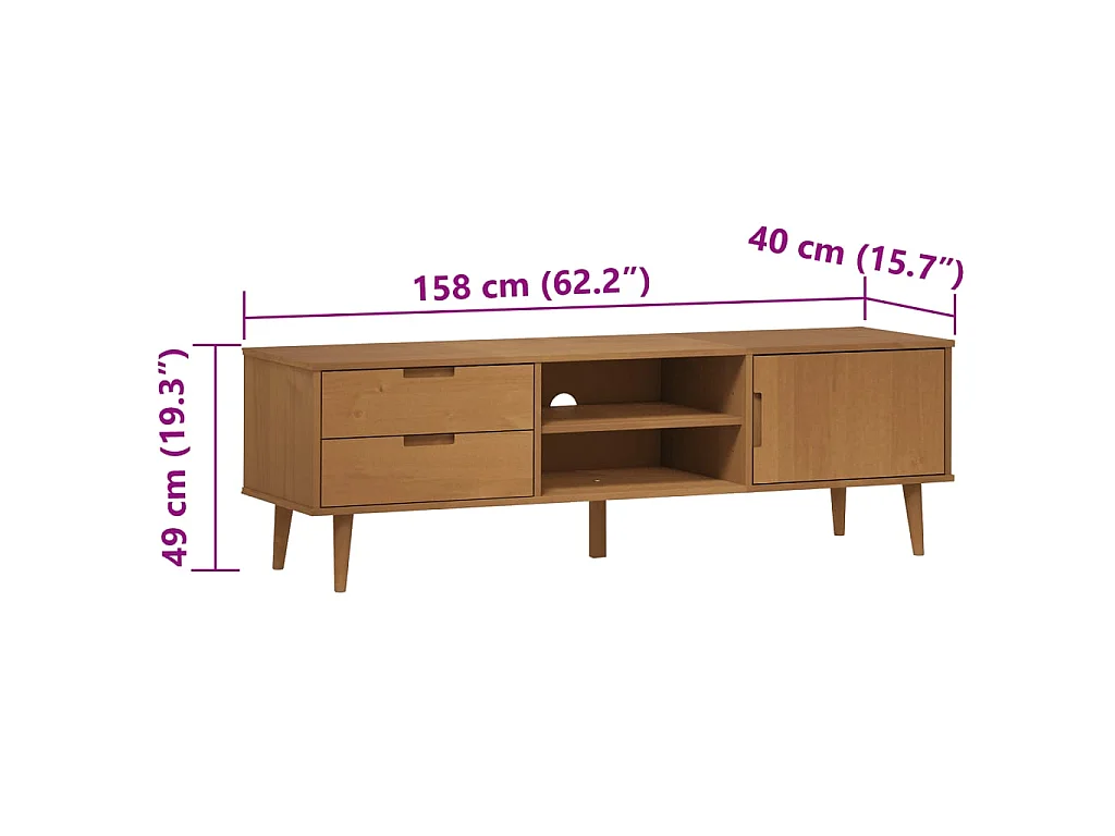 TV-Schrank MOLDE Braun 158x40x49 cm Massivholz Kiefer