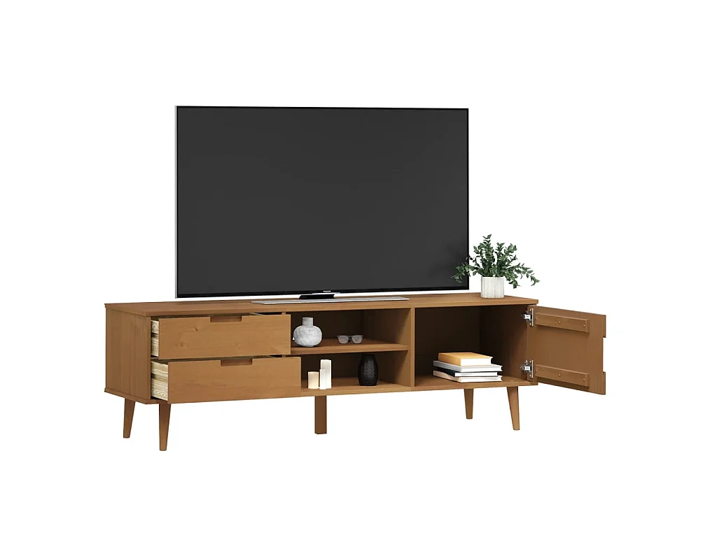 TV-Schrank MOLDE Braun 158x40x49 cm Massivholz Kiefer