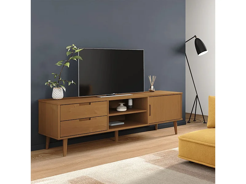 Tv-meubel MOLDE 158x40x49 cm massief grenenhout bruin