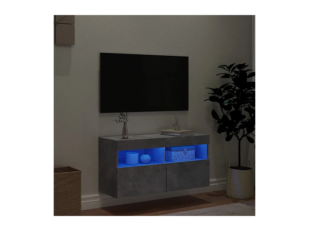 Meuble TV mural avec lumières LED gris béton 80x30x40 cm