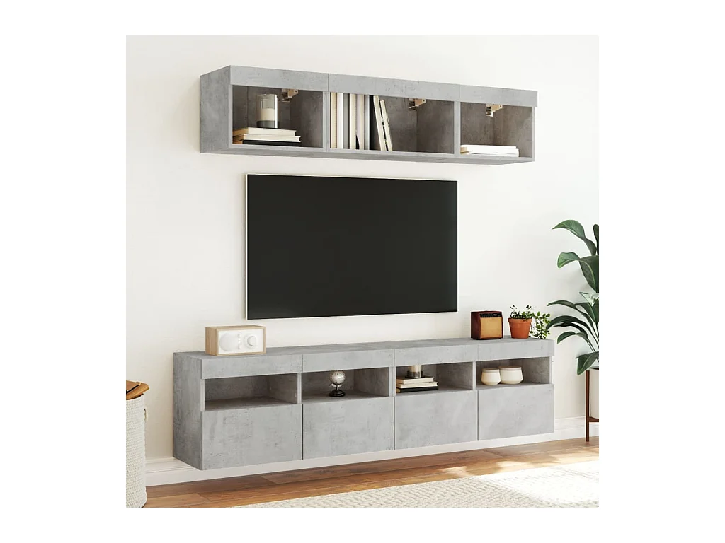 Meuble TV mural avec lumières LED gris béton 80x30x40 cm