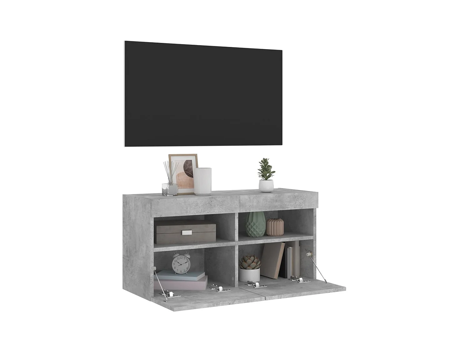 Meuble TV mural avec lumières LED gris béton 80x30x40 cm