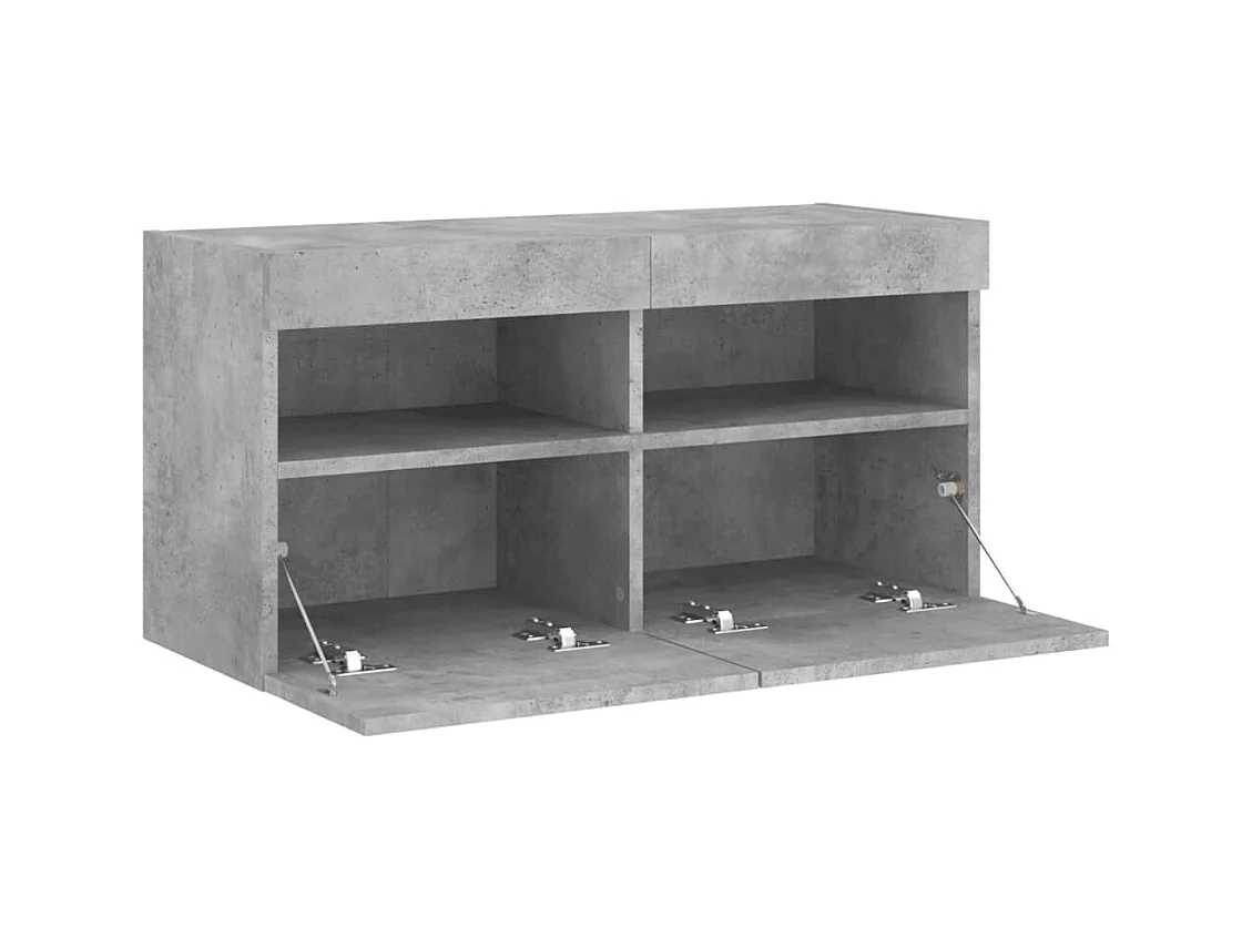 Meuble TV mural avec lumières LED gris béton 80x30x40 cm