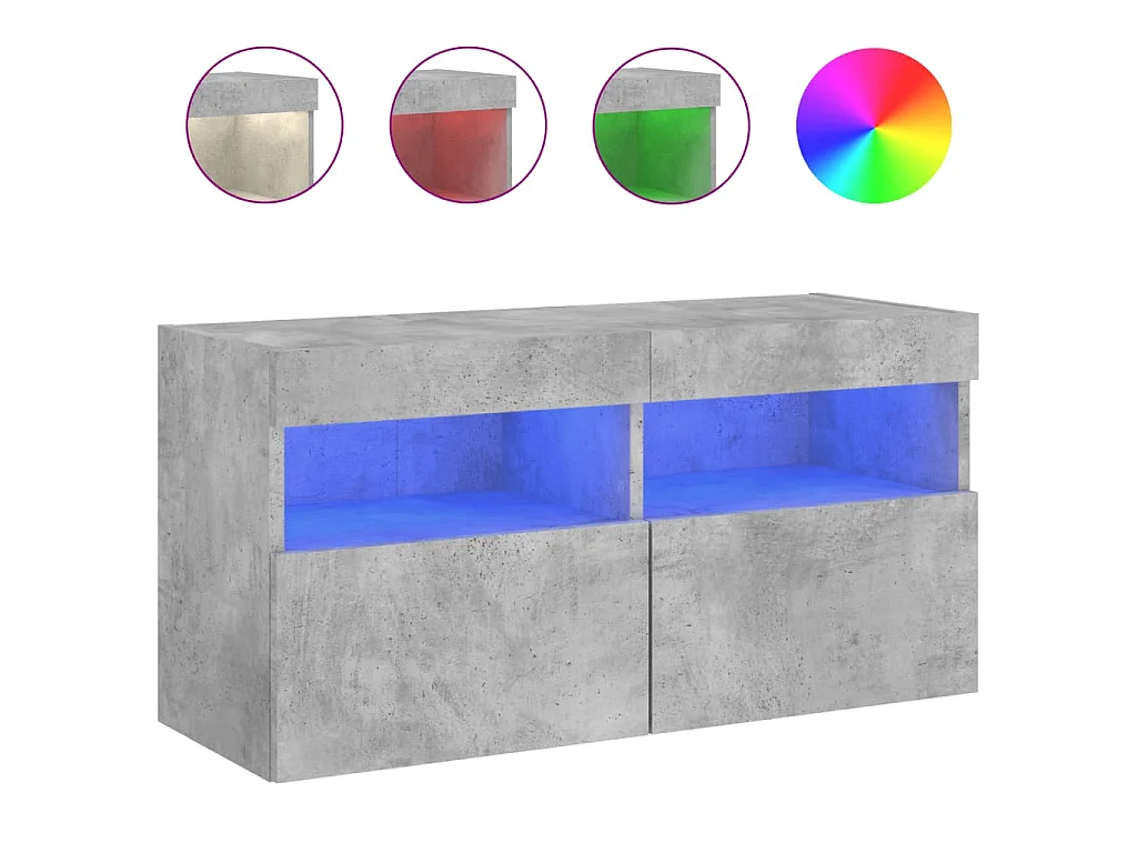Meuble TV mural avec lumières LED gris béton 80x30x40 cm