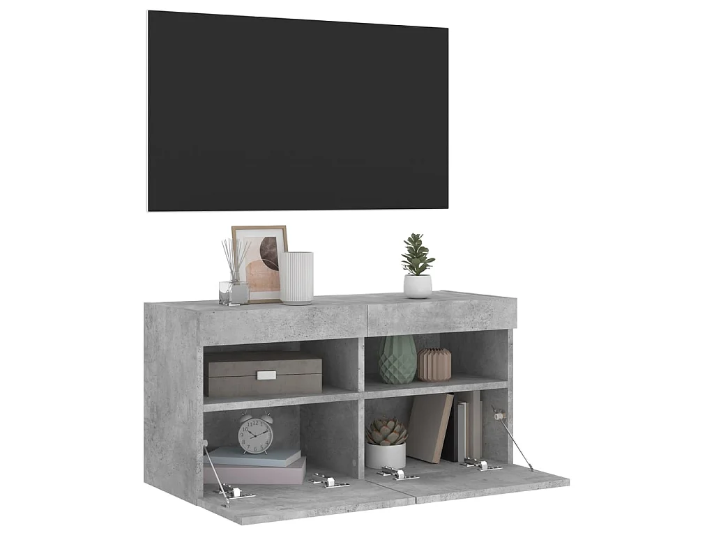 Meuble TV mural avec lumières LED gris béton 80x30x40 cm