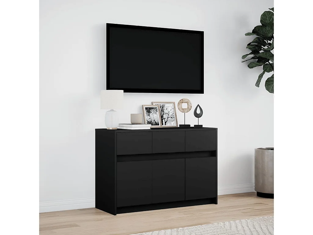 Móvel de TV com luzes LED derivados de madeira preto