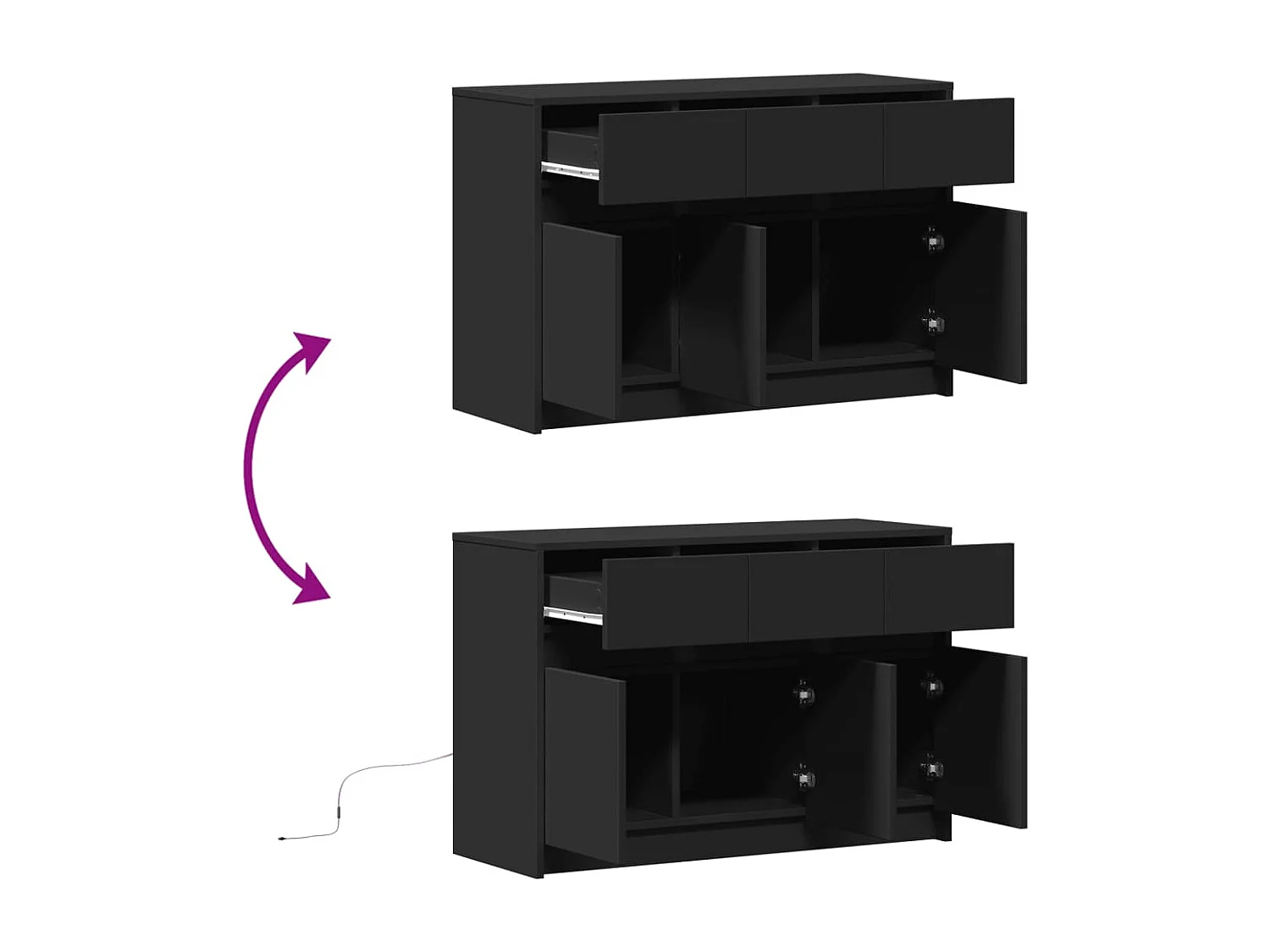 Móvel de TV com luzes LED derivados de madeira preto