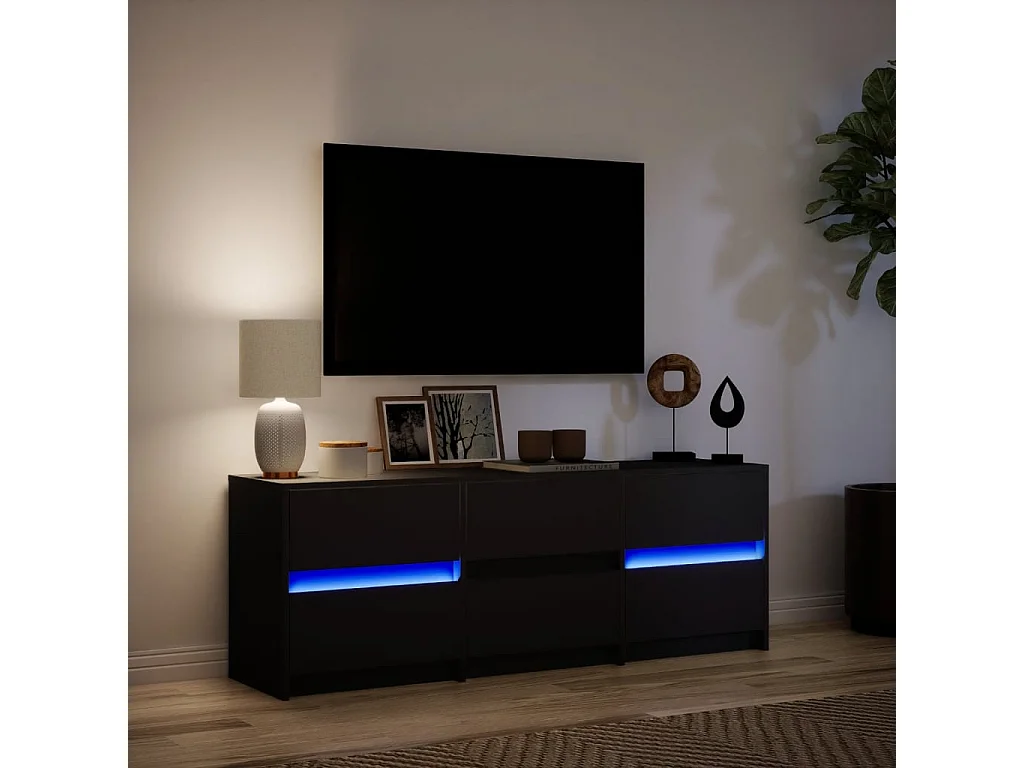Meuble TV avec LED noir 140x34x50 cm bois d'ingénierie