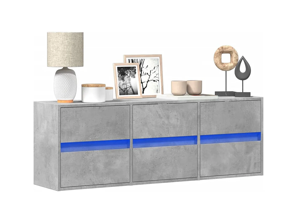 Meuble TV mural avec lumières LED gris béton 130x31x45 cm