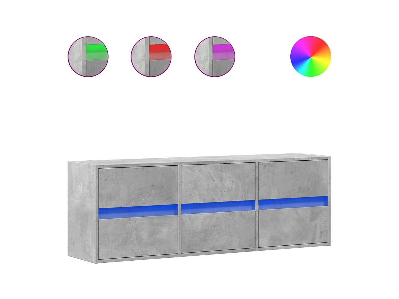 Meuble TV mural avec lumières LED gris béton 130x31x45 cm