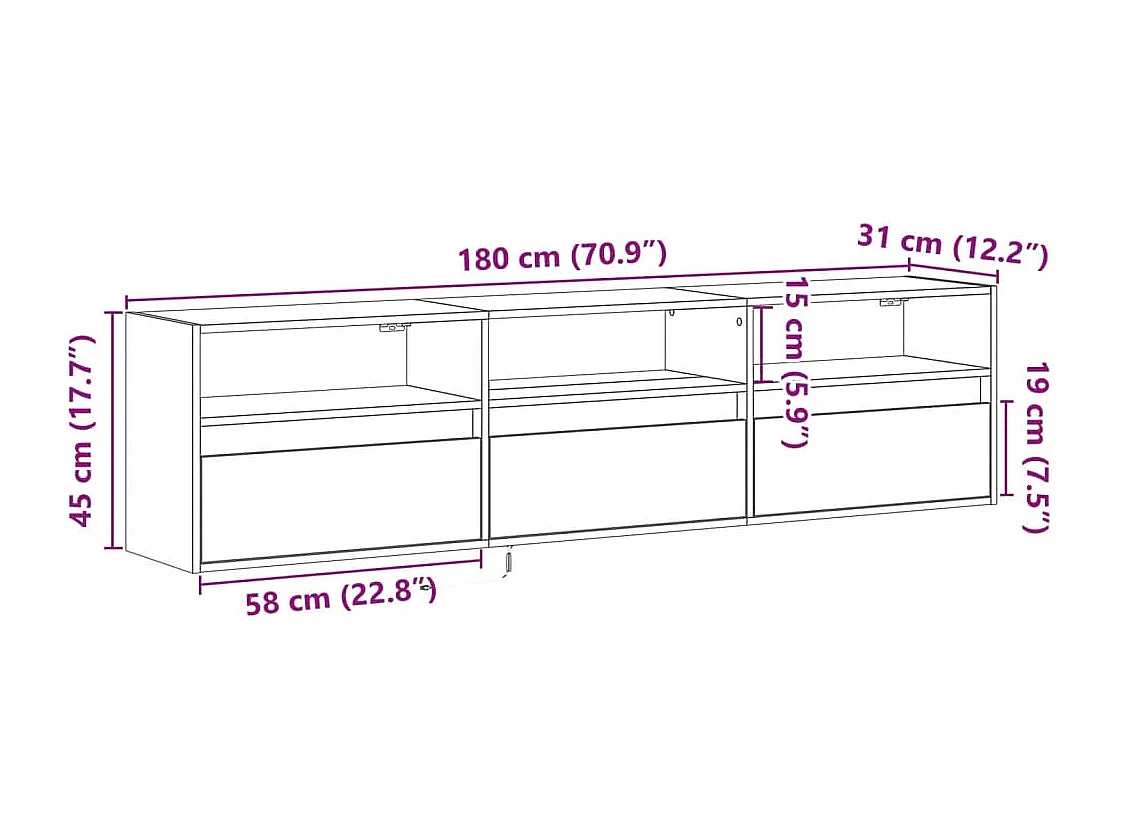 Mobile TV a Parete con LED Bianco 180x31x45 cm
