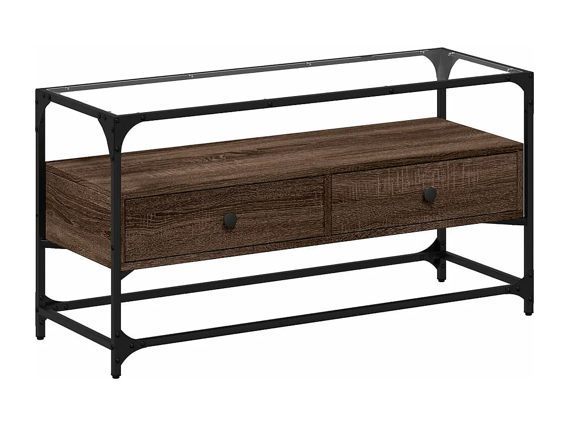 TV-Schrank mit Glasplatte Braun Eiche 98x35x51 cm Holzwerkstoff