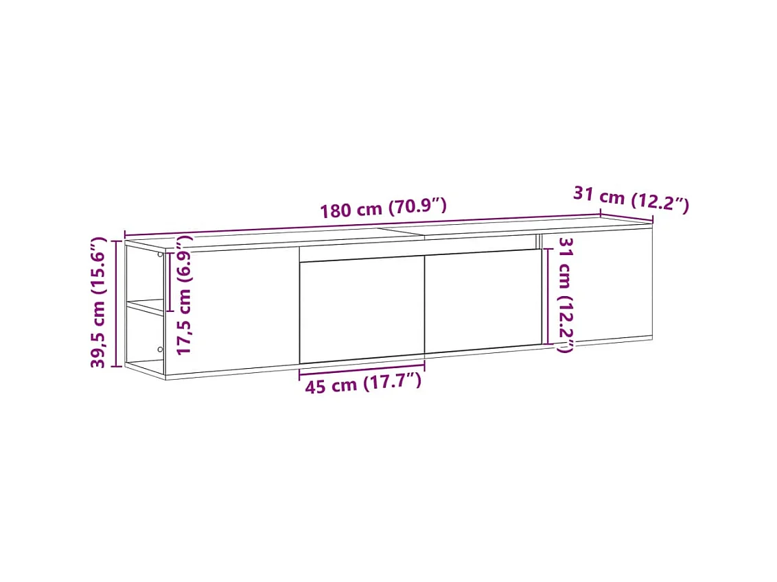 Meuble TV mural avec LED chêne marron 180x31x39,5 cm