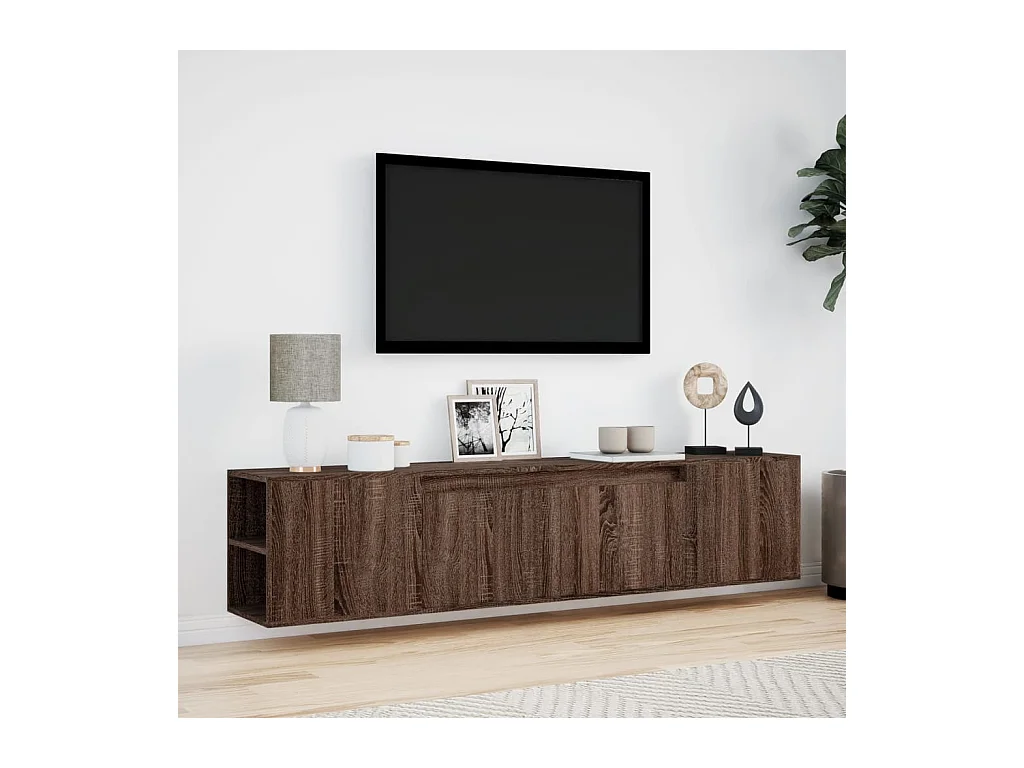 Meuble TV mural avec LED chêne marron 180x31x39,5 cm