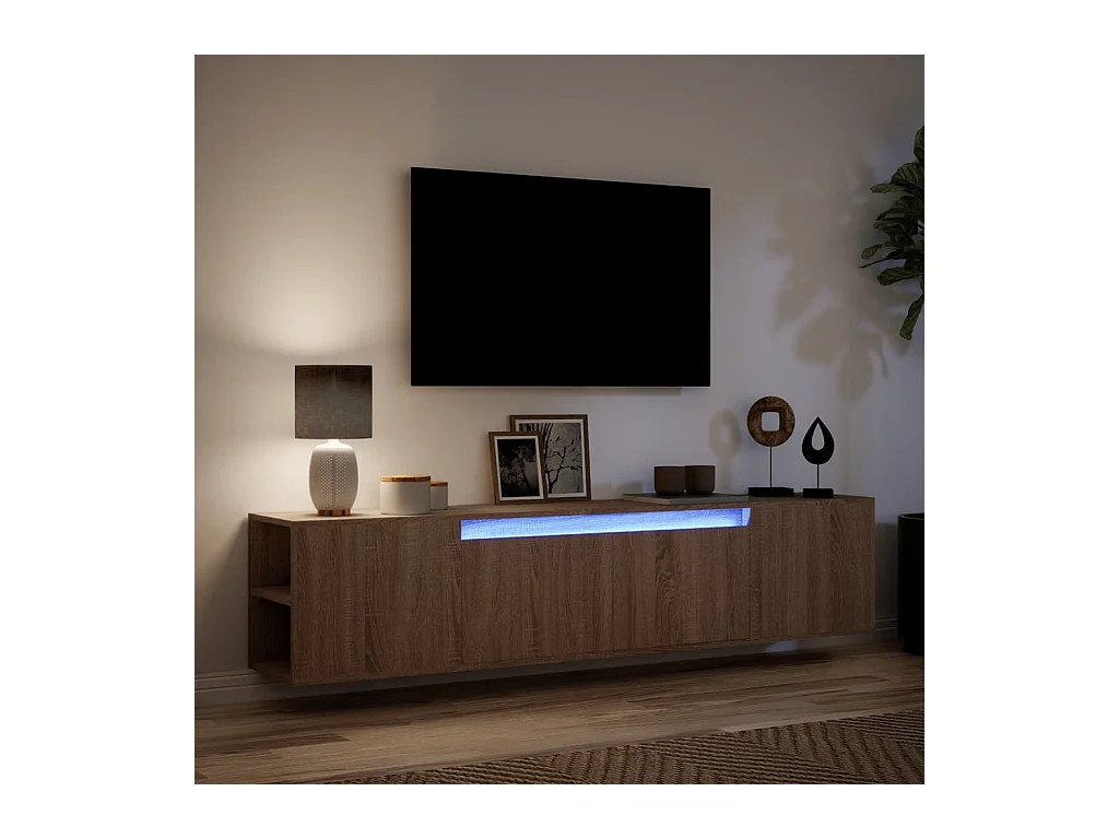 Meuble TV mural avec LED chêne marron 180x31x39,5 cm