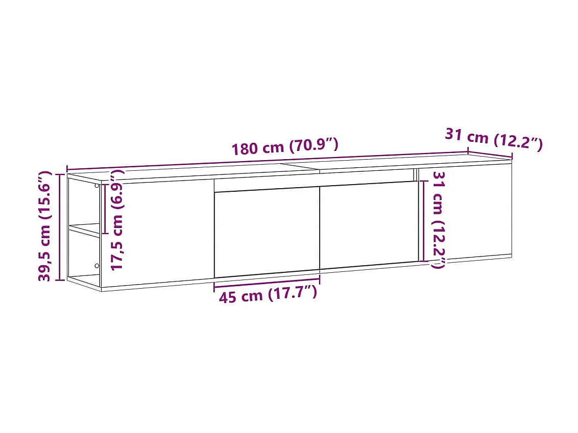 Meuble TV mural avec LED chêne marron 180x31x39,5 cm