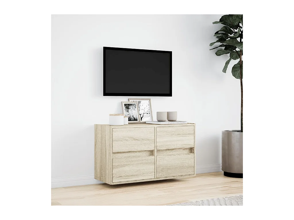Meuble TV mural avec lumières LED chêne sonoma 80x31x45 cm