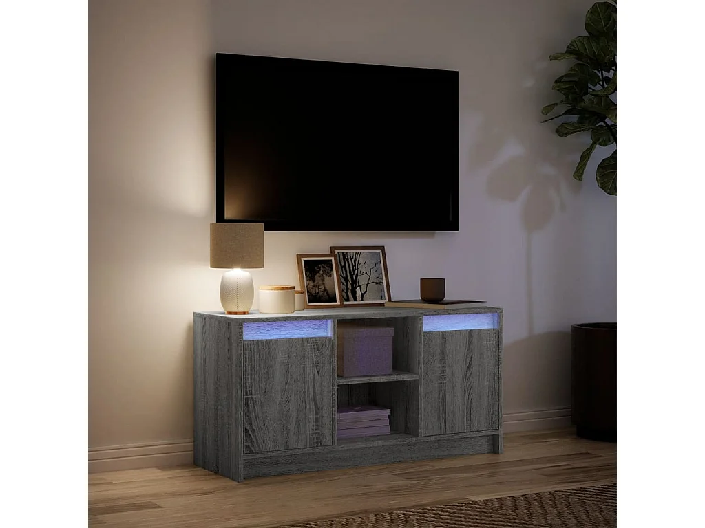 Móvel de TV com luzes LED derivados de madeira cinzento sonoma