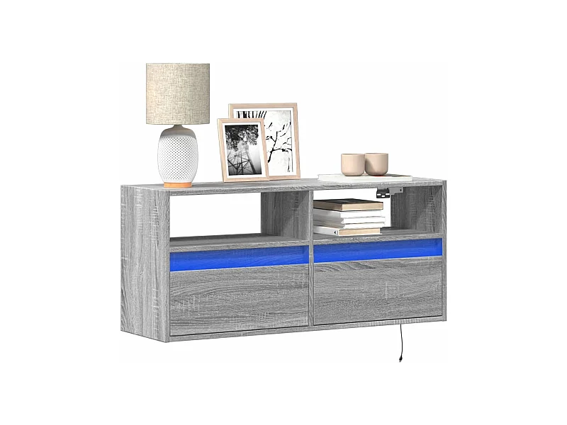 Mueble de TV de pared con luces LED gris Sonoma 100x31x45 cm