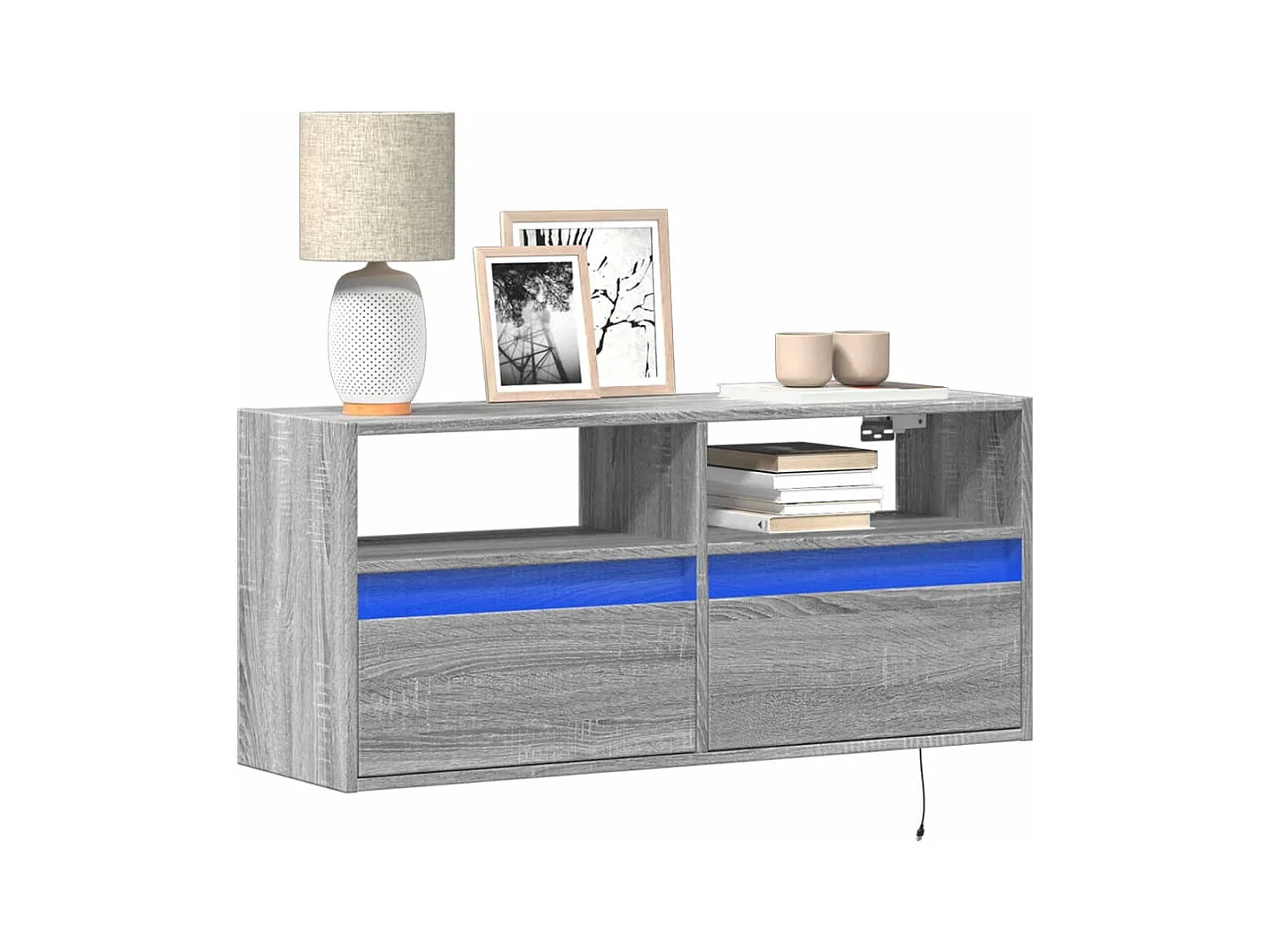 Meuble TV mural avec lumières LED sonoma gris 100x31x45 cm
