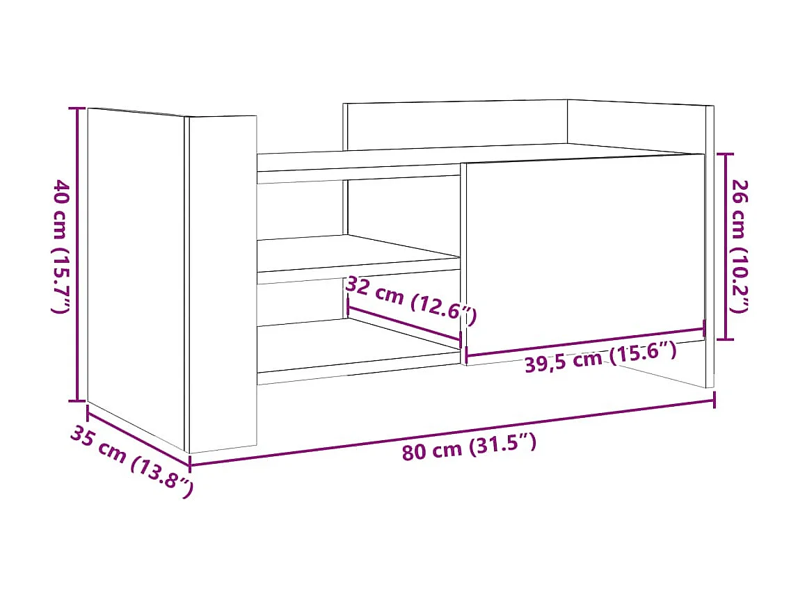 Tv-meubel 80x35x40 cm bewerkt hout zwart
