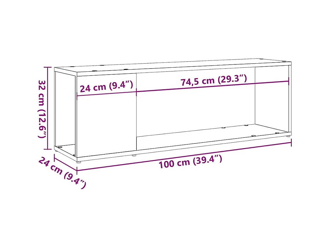 Meuble TV chêne artisanal 100x24x32 cm bois d'ingénierie