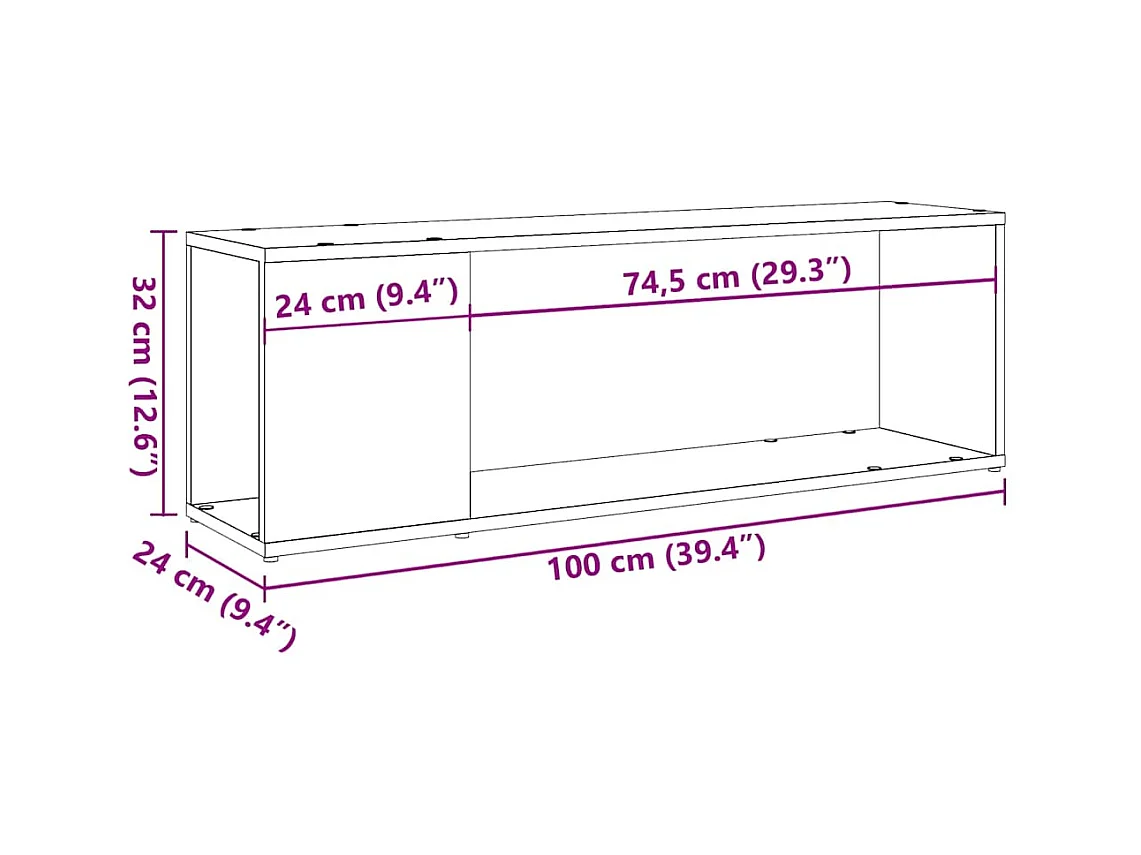 Meuble TV chêne artisanal 100x24x32 cm bois d'ingénierie